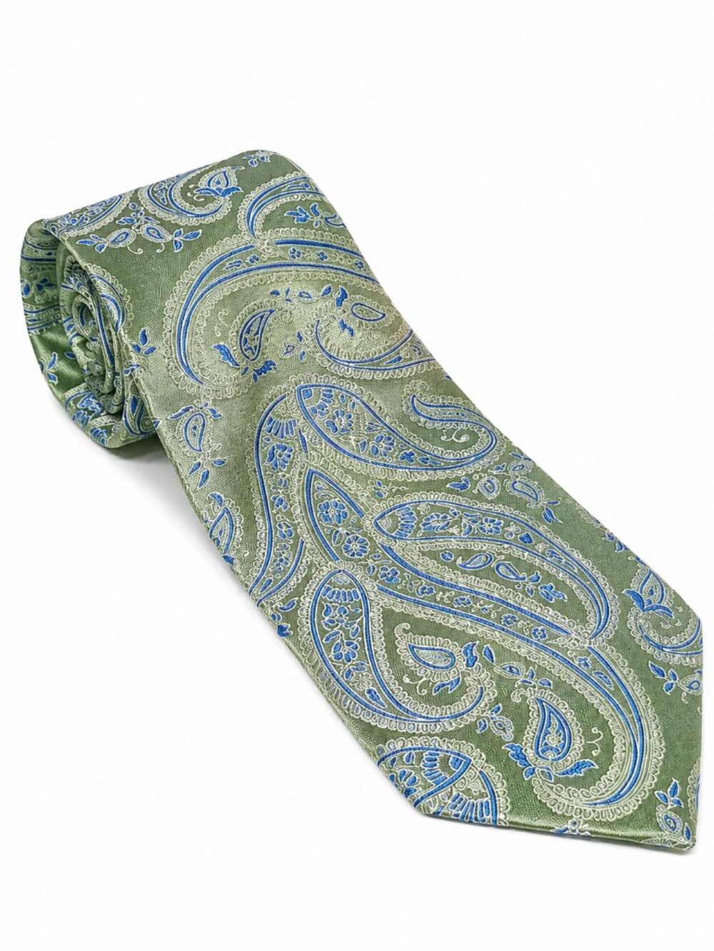 Michael Kors Light Green Paisley Silk Tie with Blue Accents